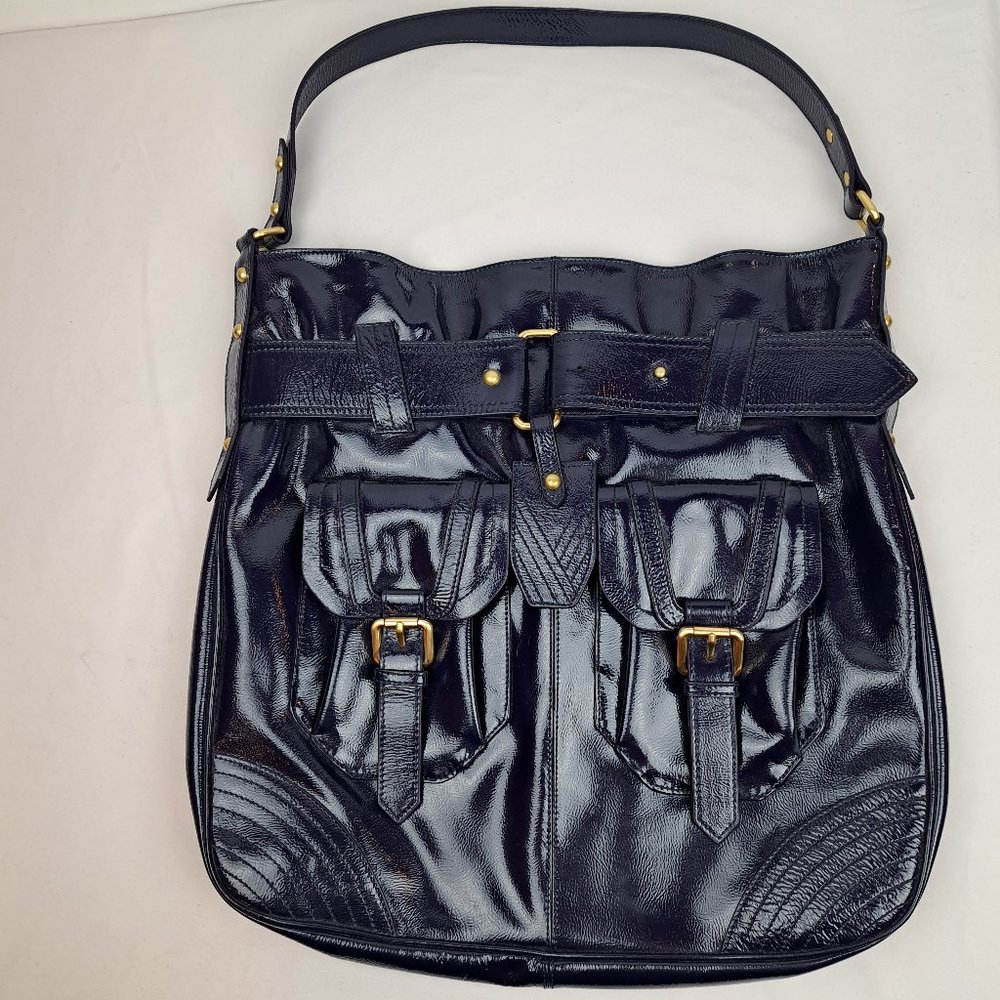 Victor Alfaro Patent Leather Purple Shoulder Bag Large Tote Style with Dust Bag